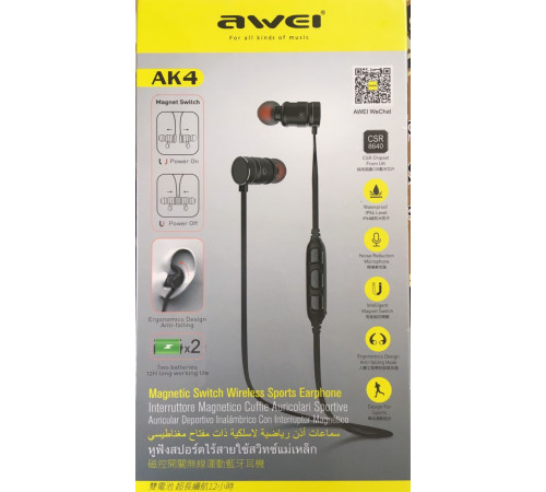 Навушники з мiкрофоном Bluetooth AWEI AK-4/ 5014 (60) за 1455 грн