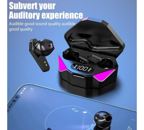 Беспроводные наушники Smart TWS X15 с зарядным кейсом павер банком вакуумные игровые bluetooth 5.0 с RGB LED подсветкой и шумоподавлением