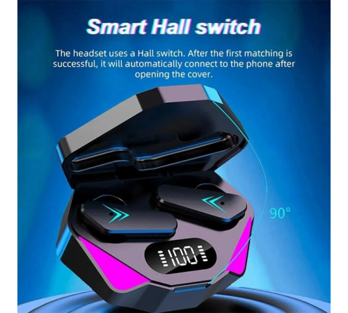 Беспроводные наушники Smart TWS X15 с зарядным кейсом павер банком вакуумные игровые bluetooth 5.0 с RGB LED подсветкой и шумоподавлением