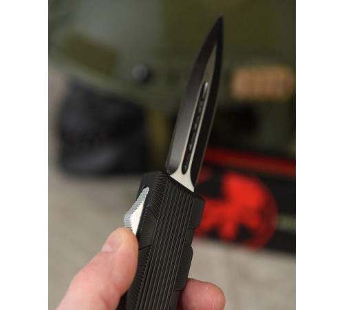 Ніж викидний Microtech чорно сірий