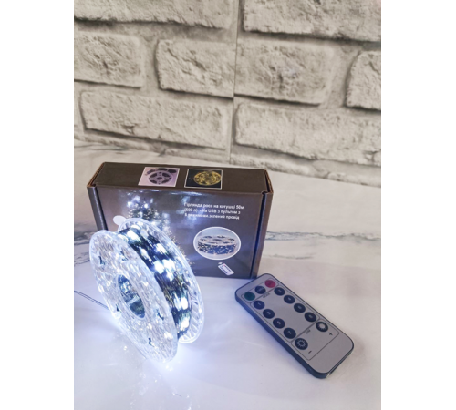 Гирлянда на катушке Роса 50 м,500 LED с пультом Белый
