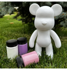 Флюидный мишка DIY Creative Fluid Bear, 23см, с красками 3 шт / Набор раскраска для творчества медвежонок