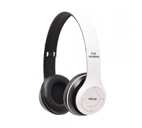 Белый Беспроводные Наушники Wireless P-47 Bluetooth + MicroSD + FM Радио