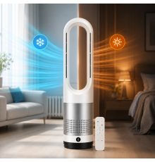 Мобильный безлопастной вентилятор Germatic LED 1200W / Напольный кондиционер 2в1 с обогревом и охлаждением AM-018JR сенсор, пульт ДУ, автоповорот 80°