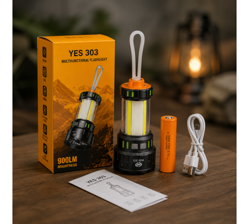 Ліхтарик ручний YES 303 / Ручний акумуляторний ліхтар / Кемпінгова лампа-світильник