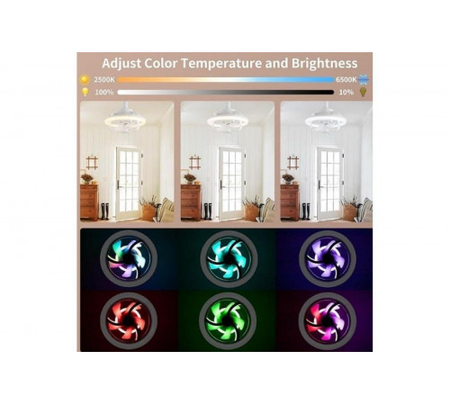 Лампа - вентилятор в патрон+пульт LED AROMATHERAPY FAN LIGHT CHP-008 RGB 2835RGB