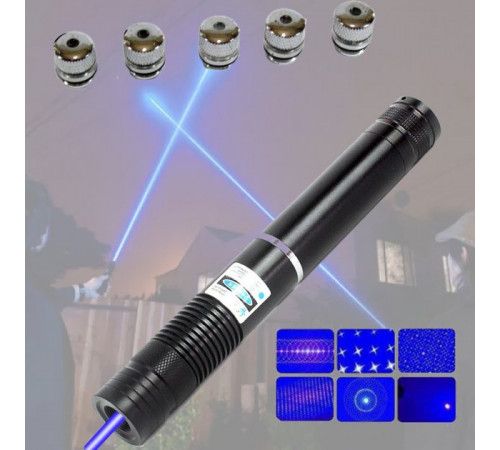Лазерна указка (лазерний вказівник) 10000МВт синя з насадками Laser Blue YXB 008