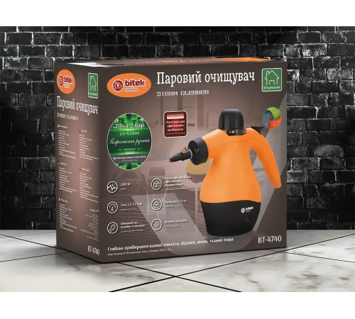 Відпарювач ручний дротовий для прибирання 2200Вт 4,2бар Steam Cleaner BITEK BT-4740/ 6452 (6) за 1386 грн