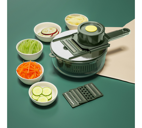 Ручная овощерезка 10в1 слайсер с корзиной, Vegetable Cutter / Мультислайсер с насадками / Терка для овощей