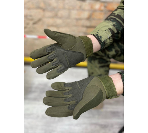 Рукавички тактичні чоловічі чоловічі олива з прогумованими вставками