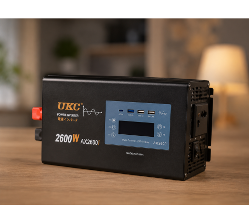 Преобразователь AC/DC 2600W AX Sine с чистым синусом / Преобразователь напряжения с чистым синусом, дисплеем и выходами: 3 x USB, 1 x Type-C / Инвертор автомобильный