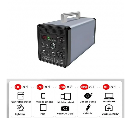 Инвертор аккумуляторный 12,8V/50Ah/600W Портативная электростанция 600Вт, 144000мАч