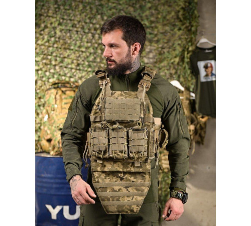 Плитоноска 4 быстрых сброса с напашником Cordura пиксель ПП4632