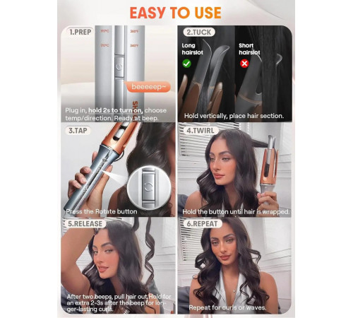 Автоматический стайлер Sheglam Hair Curler Bella для завивки волос / Плойка для локонов 3 режима 170–210°C