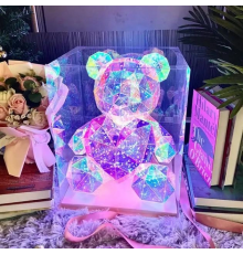 Геометрический мишка с LED подсветкой в подарочной коробке и питанием от USB (с розовым сердцем)