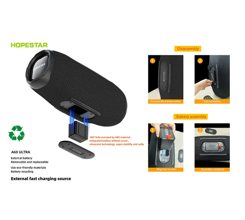 Колонка Bluetooth Hopestar A60 Ultra 450 Вт с микрофоном RGB, IPX6, 30000 мАч