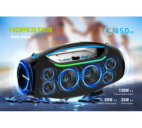 Колонка Bluetooth Hopestar A60 Ultra 450 Вт с микрофоном RGB, IPX6, 30000 мАч