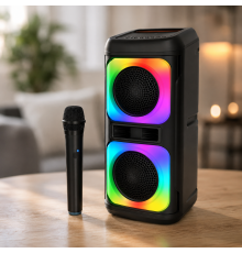 Колонка KTS-2362 Bluetooth з двома 6,5 дюймовими динаміками / Акустика з бездротовим мікрофоном / Портативна караоке-колонка