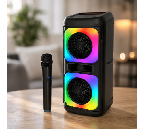 Колонка KTS-2362 Bluetooth з двома 6,5 дюймовими динаміками / Акустика з бездротовим мікрофоном / Портативна караоке-колонка