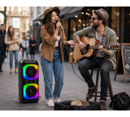 Колонка KTS-2362 Bluetooth з двома 6,5 дюймовими динаміками / Акустика з бездротовим мікрофоном / Портативна караоке-колонка