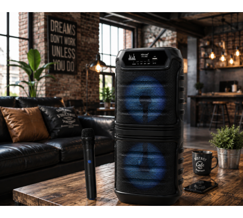 Колонка KTS-2060 / Bluetooth-акустична система з двома 6,5 дюймовими динаміками / Колонка з RGB-підсвічуванням
