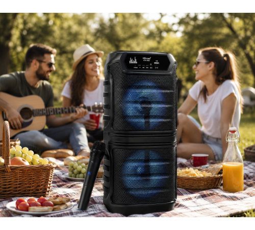 Колонка KTS-2060 / Bluetooth-акустична система з двома 6,5 дюймовими динаміками / Колонка з RGB-підсвічуванням