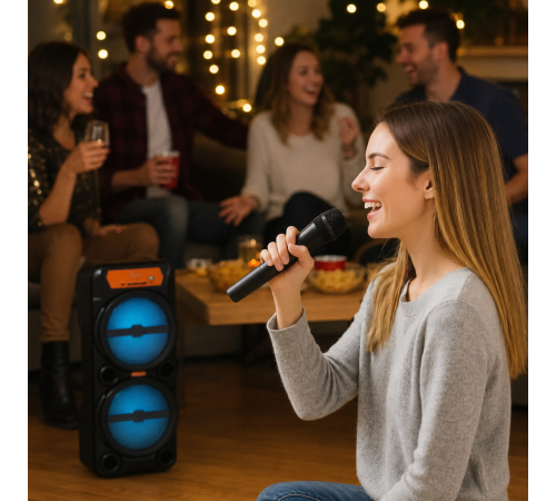 Колонка-Bluetooth з двома 8 дюймовими динаміками / Акустична система з бездротовим мікрофоном GTS-1880 42 см