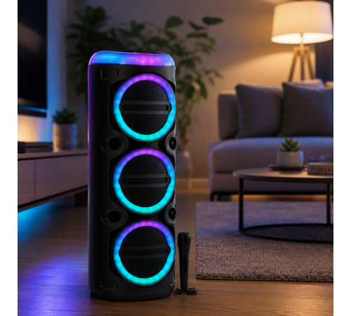 Колонка MS-2076BT-W Bluetooth / Акустична система з мікрофоном / Караоке колонка з LED-підсвічуванням