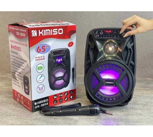 Аккумуляторная беспроводная Bluetooth колонка Kimiso QS-3603 (6.5") с микрофоном и подсветкой