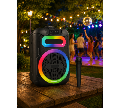 Колонка MS-2082BT-W Bluetooth / Акустична система з RGB підсвічуванням / Колонка + бездротовий мікрофон