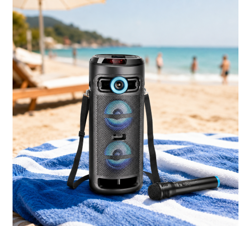 Колонка KTS-2432 Bluetooth / Караоке-система з двома динаміками та бездротовим мікрофоном / Портативна акустика з LED підсвічуванням