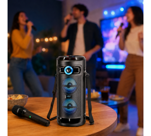 Колонка KTS-2432 Bluetooth / Караоке-система з двома динаміками та бездротовим мікрофоном / Портативна акустика з LED підсвічуванням