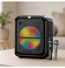 Колонка BTS-1740 Bluetooth / Акустика + 1 провідний, 1 бездротовий мікрофон / Колонка з LED-підсвічуванням