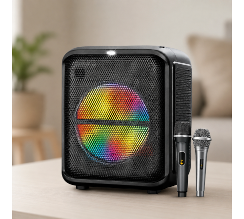 Колонка BTS-1740 Bluetooth / Акустика + 1 провідний, 1 бездротовий мікрофон / Колонка з LED-підсвічуванням