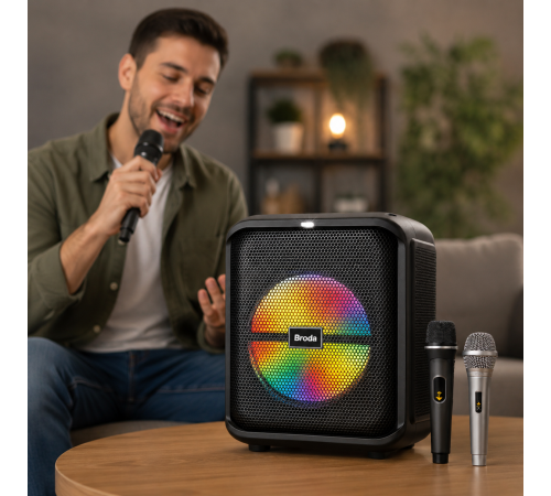 Колонка BTS-1740 Bluetooth / Акустика + 1 провідний, 1 бездротовий мікрофон / Колонка з LED-підсвічуванням