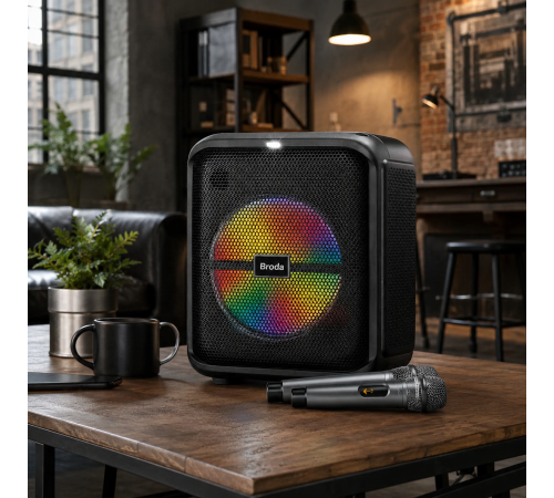 Колонка BTS-1740 Bluetooth / Акустика + 1 провідний, 1 бездротовий мікрофон / Колонка з LED-підсвічуванням