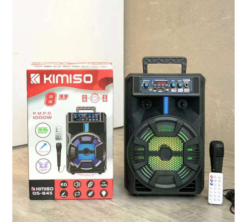 Портативная колонка Kimiso QS-845 с микрофоном и светомузыкой (USB/BT/FM)