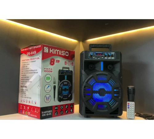 Портативная колонка Kimiso QS-845 с микрофоном и светомузыкой (USB/BT/FM)
