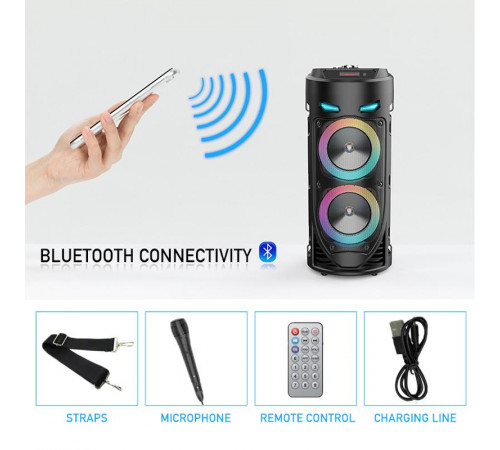 Портативна Bluetooth-колонка Sing-e ZQS4239 з LED-підсвічуванням / Бездротова колонка для вечірок з мікрофоном 30W