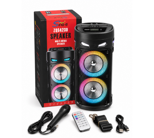 Портативна Bluetooth-колонка Sing-e ZQS4239 з LED-підсвічуванням / Бездротова колонка для вечірок з мікрофоном 30W