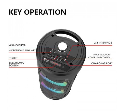 Портативна Bluetooth-колонка Sing-e ZQS4239 з LED-підсвічуванням / Бездротова колонка для вечірок з мікрофоном 30W