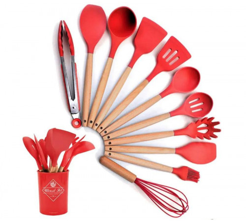 Силиконовый кухонный набор принадлежностей Kitchen Set 12 предметов (дерево+силикон)
