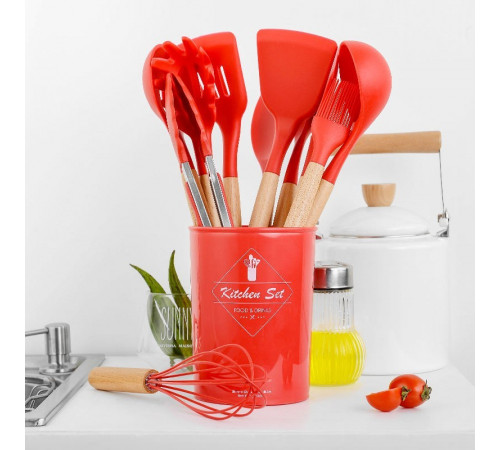 Силиконовый кухонный набор принадлежностей Kitchen Set 12 предметов (дерево+силикон)