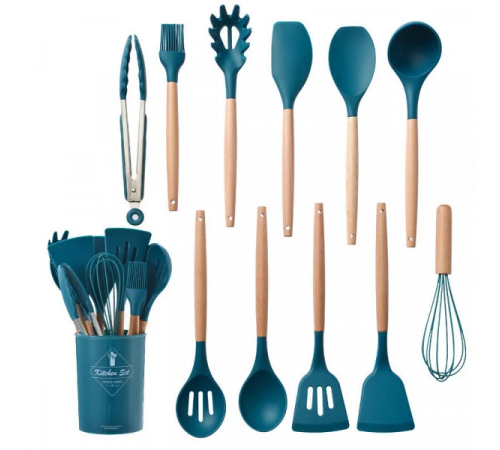Набір кухонного приладдя силіконовий Kitchen Set RB-2239 синій (12 предметів) за 471 грн
