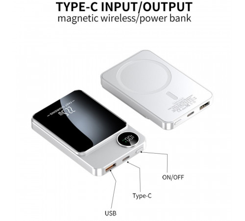 Павербанк Hoco Magsafe Powerbank 10000 мА·ч магнитный беспроводное зарядное устройство c дисплеем маленький карманный белый