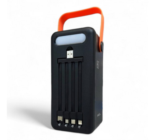 Павербанк із ліхтарем і проводами Портативний зарядний пристрій ACL PW-53 Fast PowerBank 80000 мА·год