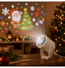 Новогодний проектор с праздничной проекцией / Светодиодный ночник-проектор / LED сольник для детей с проекцией елка, Санта-Клаус