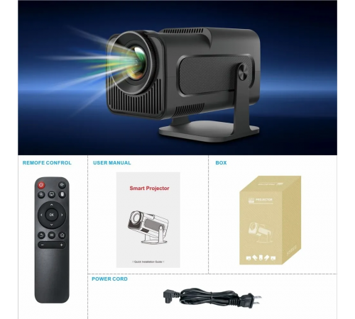 Проектор SmartTV домашній кінотеатр UltraHD HY320 4K Android 11 WI-FI6 Bluetooth HDMI 150" FullHD 300ANSI чорний за 2915 грн