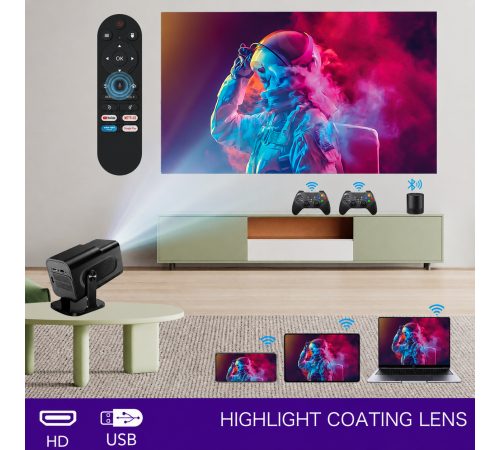 Професійний смарт-проектор 36000 ігор / Домашній кінотеатр HCS350 pro AND HA-196 / Смарт-проектор + Wi-Fi 5G, Bluetooth, HDMI, Android 12+ 2 геймпади