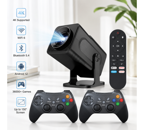 Професійний смарт-проектор 36000 ігор / Домашній кінотеатр HCS350 pro AND HA-196 / Смарт-проектор + Wi-Fi 5G, Bluetooth, HDMI, Android 12+ 2 геймпади